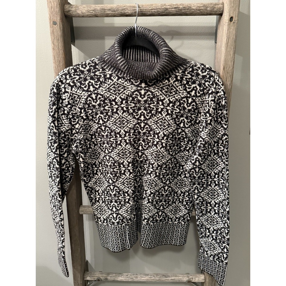 VTG Talbots Women's Pattern Knit‎ Cotton Wool Blend Turtleneck Sweater Sz L
